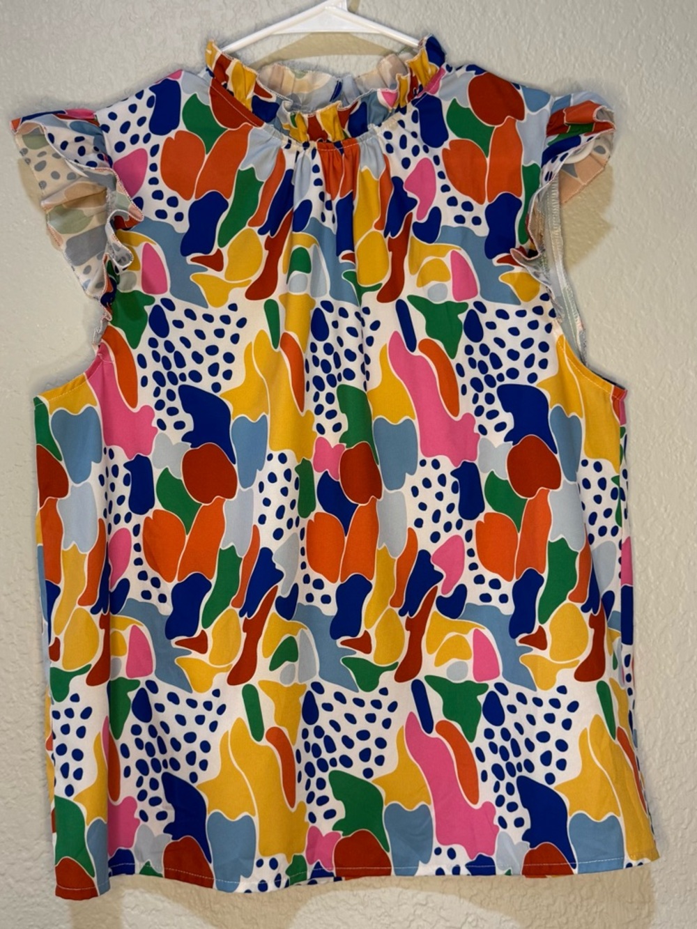 Emery Rose Sleeveless Ruffle-Neck Multicolor Abstract Print Tunic